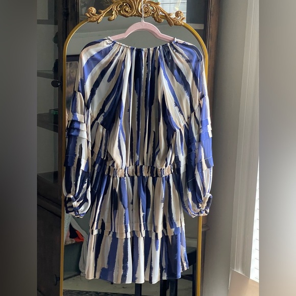 NWT MISA Los Angeles Karlina Blue and Cream Striped Women's Chiffon Mini Dress - Picture 11 of 12